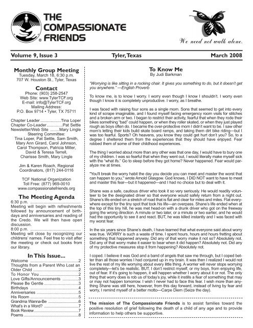 March 2008 - The Compassionate Friends of Tyler