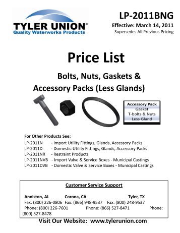 LP 2011-BNG - BOLTS & NUTS, GASKETS ... - Tyler Union