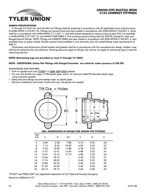 Ductile Iron Pipe Dimensions Chart