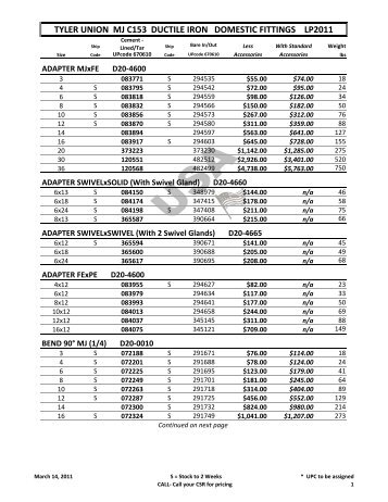 tyler union mj c153 ductile iron domestic fittings lp2011
