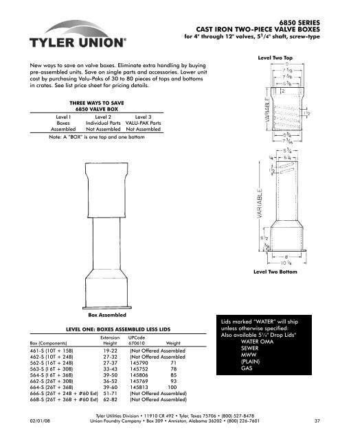 6850 SERIES CAST IRON TWO-PIECE VALVE BOXES - Tyler Union