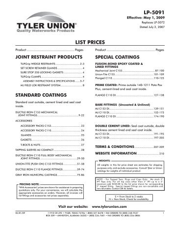 LP-5091 LIST PRICES - Tyler Union