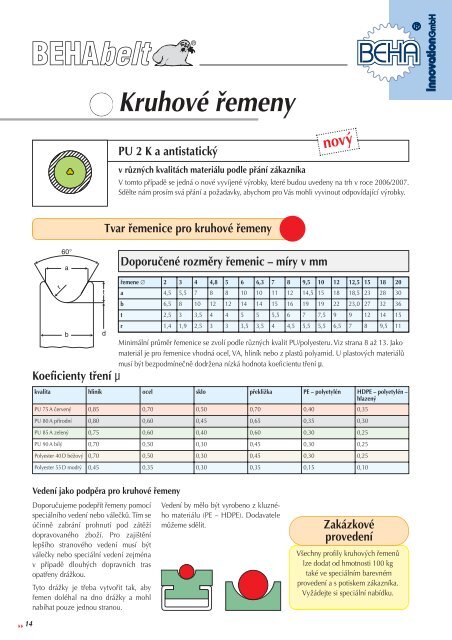 Katalog polyuretanovÃ½ch ÅemenÅ¯ Beha Belt - Tyma CZ, s.r.o.