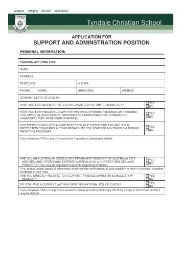 Application form Support and Administration - Tyndale Christian ...