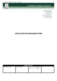 APPLICATION FOR ENROLMENT FORM - Tyndale Christian School