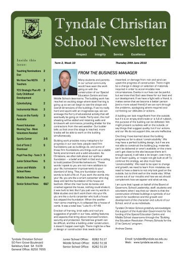 TCS Newsletter Term 2 Wk 10.pub - Tyndale Christian School