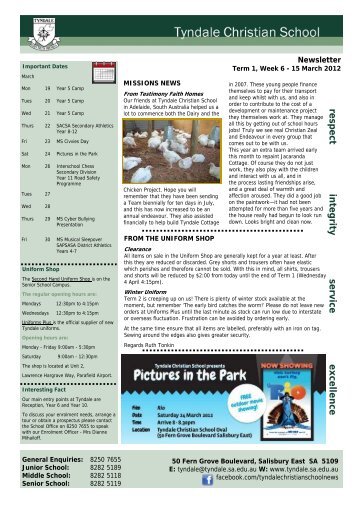 TCS Newsletter Term 1 Wk 6 - Tyndale Christian School