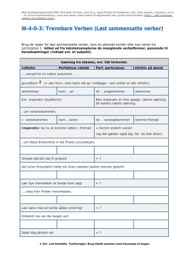 W-4-0-3: Trennbare Verben (LÃ¸st sammensatte verber) - Tyskforlaget