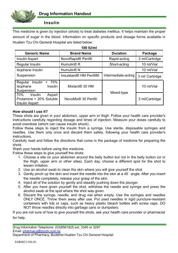 Drug Information Handout Insulin