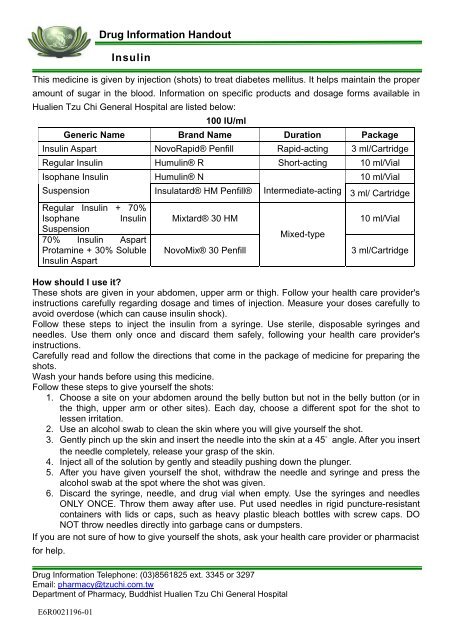 Drug Information Handout Insulin