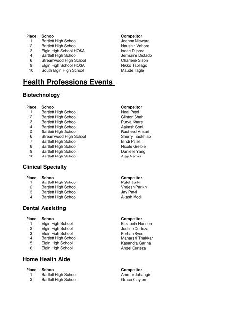 Health Science Related Events - School District U-46