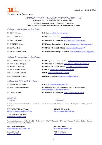 Composition du CA - Université de Bourgogne
