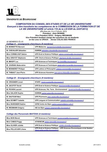 Composition du CEVU - Université de Bourgogne