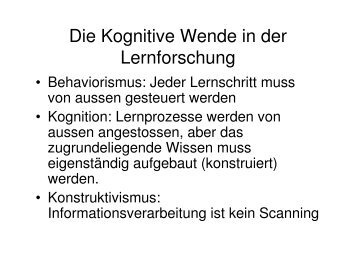 Die Kognitive Wende in der Lernforschung - U-e.ch