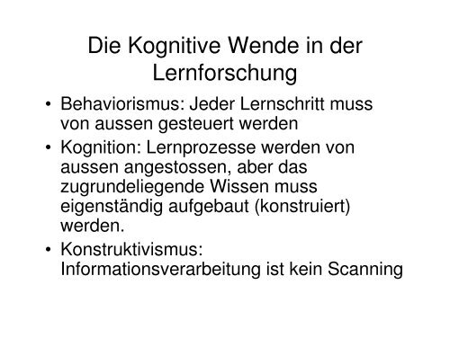 Die Kognitive Wende in der Lernforschung - U-e.ch