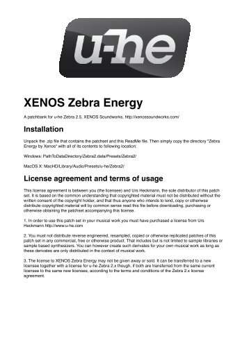 Zebra Energy ReadMe & Patch List (pdf, 106k) - U-He