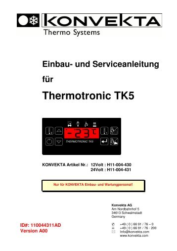 Einbau- und Serviceanleitung für Thermotronic TK5 - Konvekta
