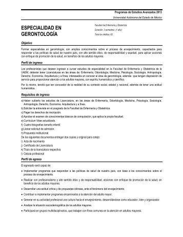 Esp. en Gerontología - Universidad Autónoma del Estado de México