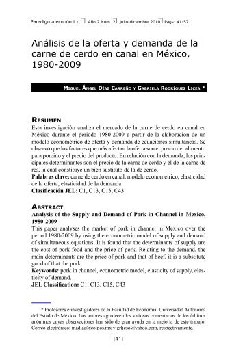 Análisis de la oferta y demanda de la carne de cerdo en canal en ...