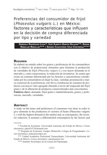 Preferencias del consumidor de frijol (Phaseolus vulgaris L.) en ...