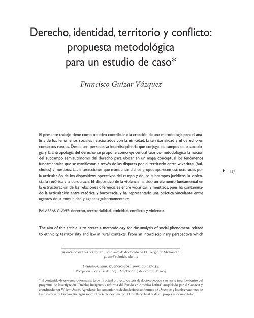 Derecho, identidad, territorio y conflicto: propuesta ... - Ciesas
