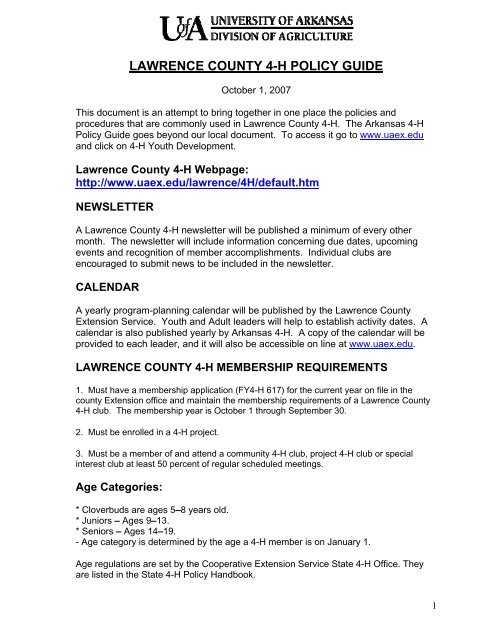 Lawrence County 4-H Policy Guide (PDF) - University of Arkansas ...