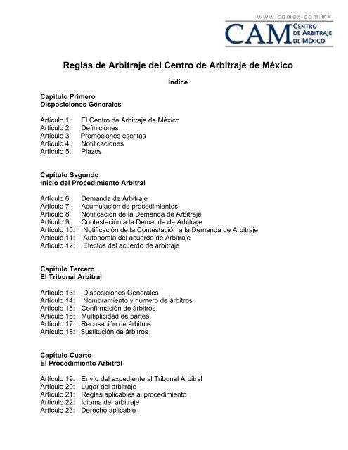 Reglas de Arbitraje del Centro de Arbitraje de MÃ©xico - Uaipit.com