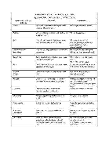 EMPLOYMENT INTERVIEW GUIDELINES QUESTIONS YOU CAN ...