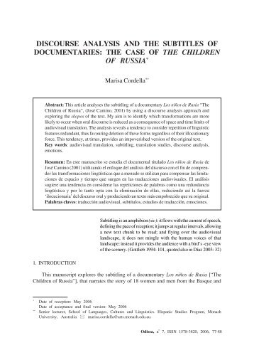 discourse analysis and the subtitles of documentaries