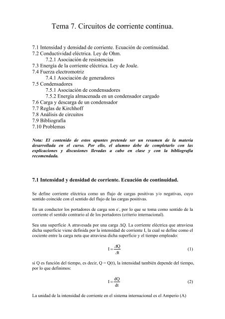 Tema 6: Corriente elÃ©ctrica. Circuitos de corriente continua.