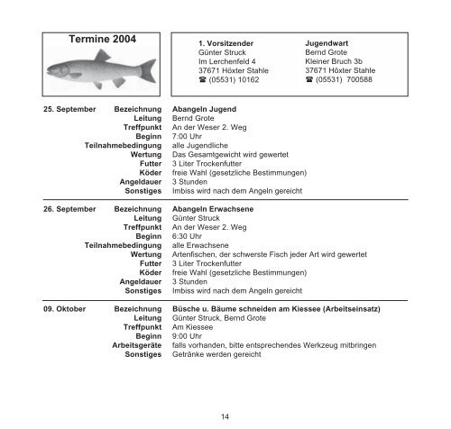 Veranstaltungskalender 2004 - Fischereiverein Stahle e.V.