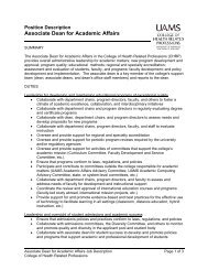 Associate Dean for Academic Affairs - University of Arkansas for ...