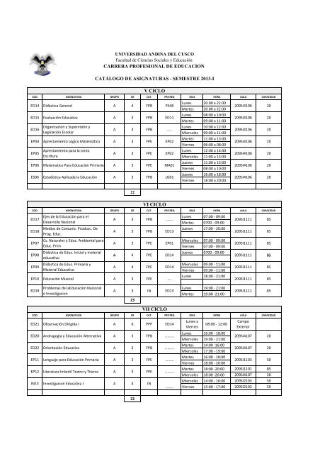 CATALOGOS DE ASIGNATURAS - Universidad Andina del Cusco