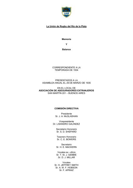 Memoria 1934 - UniÃ³n Argentina de Rugby