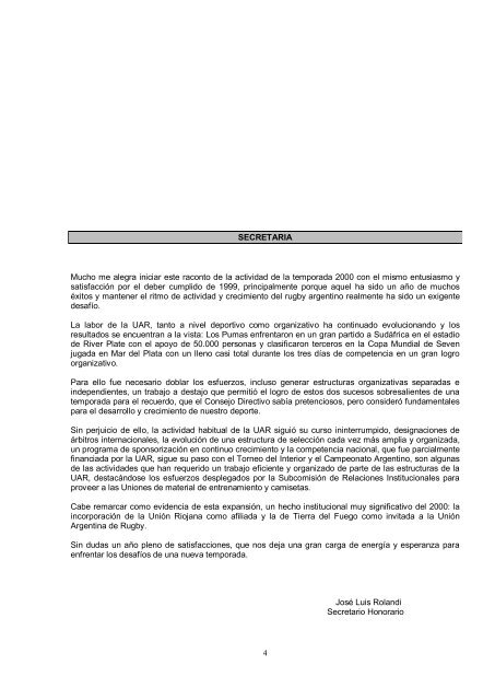 Memoria 2000 - UniÃ³n Argentina de Rugby