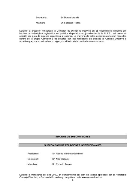 Memoria 2000 - UniÃ³n Argentina de Rugby