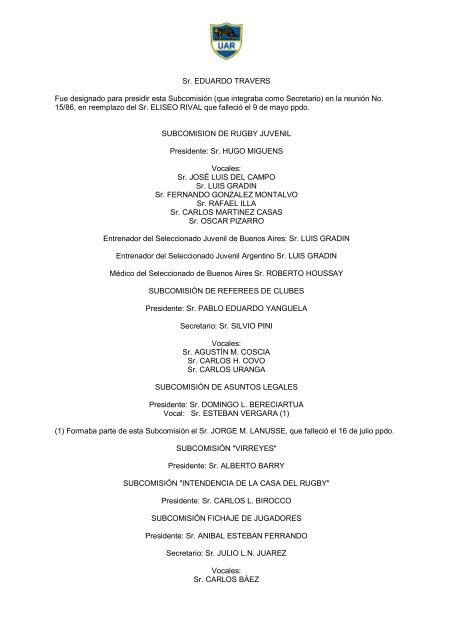 Memoria 1986 - UniÃ³n Argentina de Rugby