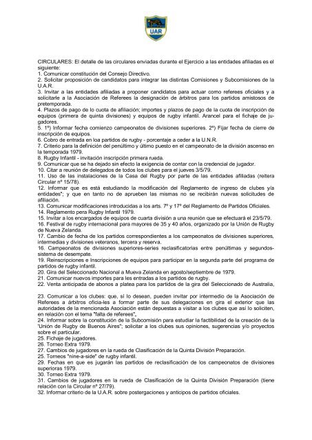 Memoria 1979 - UniÃ³n Argentina de Rugby