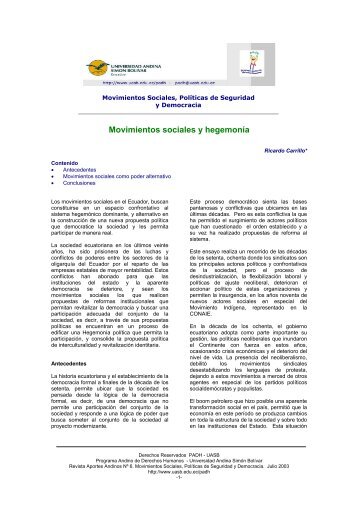 movimientos sociales y hegemonia - Universidad Andina SimÃ³n ...