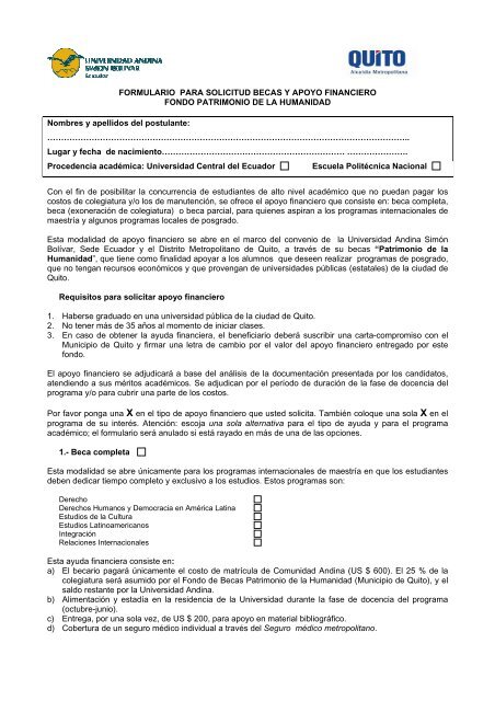 FORMULARIO PARA SOLICITUD BECAS Y APOYO FINANCIERO ...