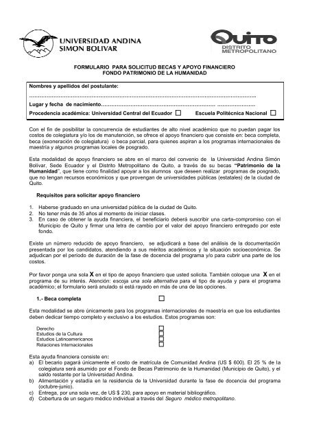 FORMULARIO PARA SOLICITUD BECAS Y APOYO FINANCIERO 