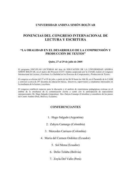 Ponencias Del Congreso Internacional De Lectura Y Escritura