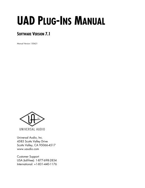 UAD Powered Plug-Ins Manual v7.1 - Universal Audio