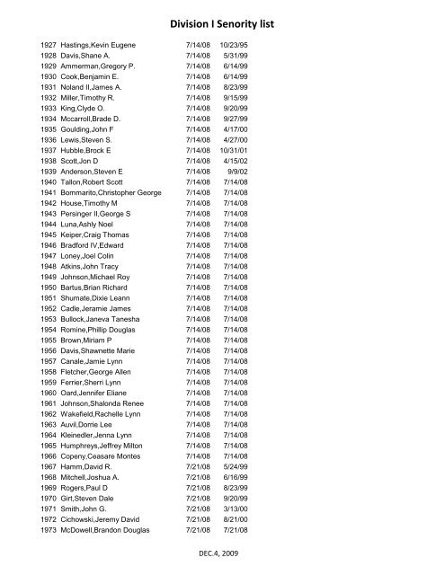 Division I Senority list - UAW Local 5960