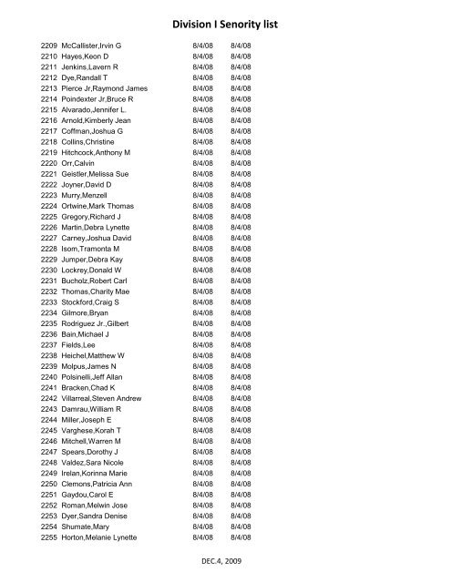 Division I Senority list - UAW Local 5960