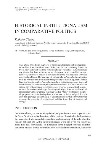 HISTORICAL INSTITUTIONALISM IN COMPARATIVE POLITICS