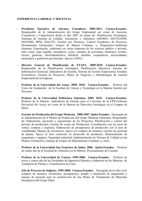 curriculum vitae sergio pozo talbot - Universidad del Azuay
