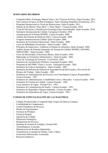 curriculum vitae sergio pozo talbot - Universidad del Azuay