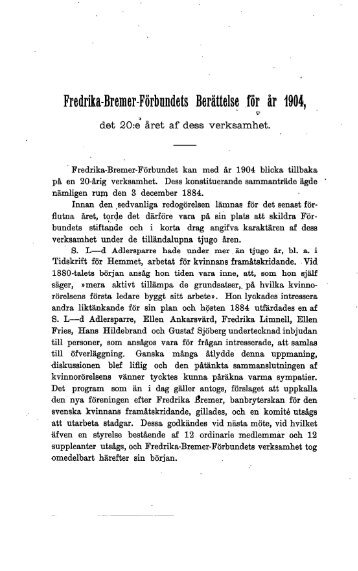 Fredrika-Bremer-Forbnnde ts BerÃ¤ttelse for Ã¥r 1904,