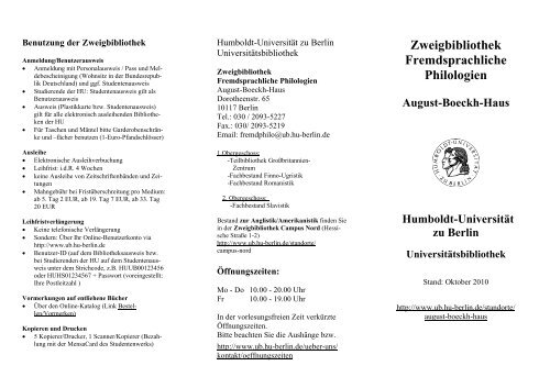 Zweigbibliothek Fremdsprachliche Philologien August-Boeckh-Haus ...